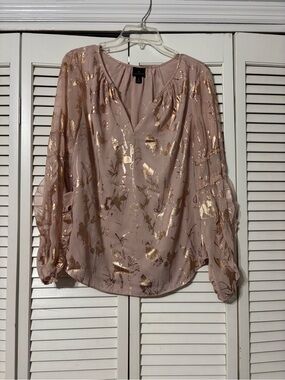 Worthington Rose Blush Blouse with Gold Foil Floral